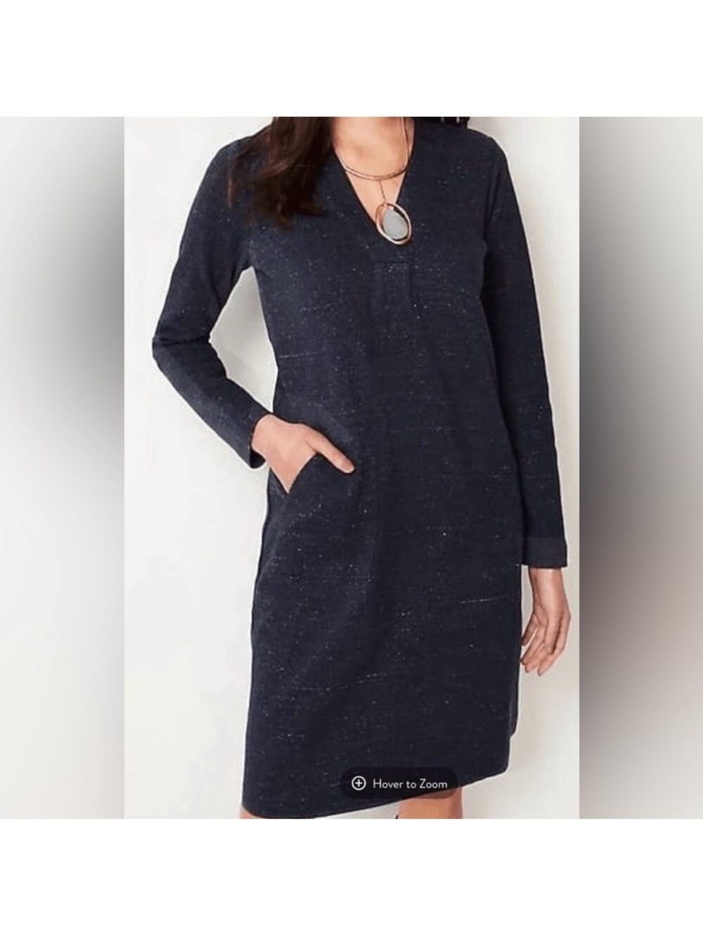 J Jill spacedye Heather navy blue long sleeve tunic minidress size large pockets